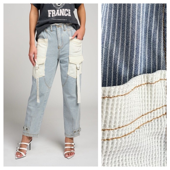 POL Denim - POL Light Blue Denim Cargo Jeans with Cream Pockets